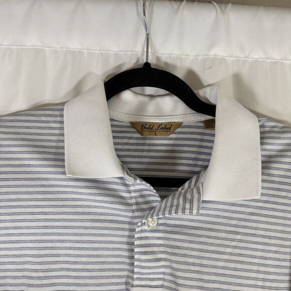 Roundtree Yorke Gold Label Polo Men Large White Striped Short Sleeve 100% Cotton - Picture 4 of 9